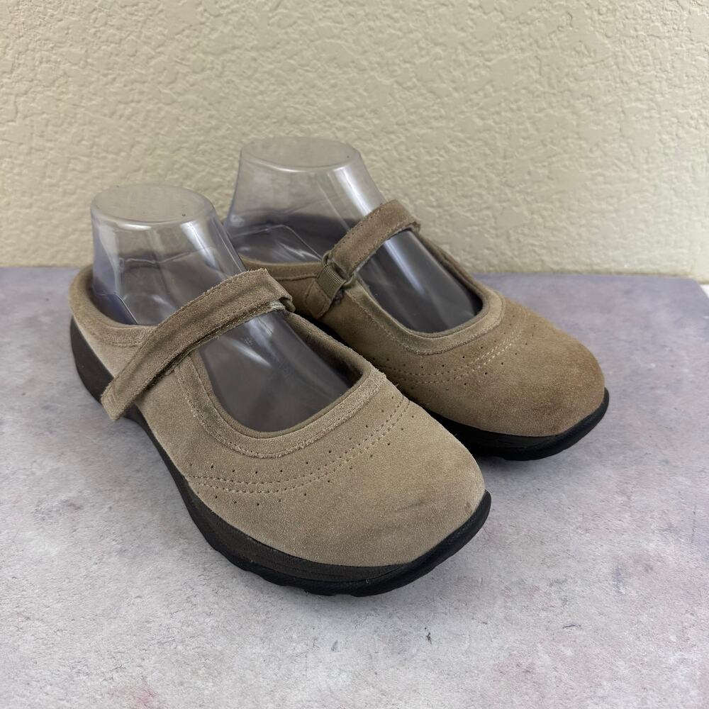 LL Bean Womens 8.5 Tan Suede Mary Jane Mules Slip On Comfort Shoes 0 GRJ2 04